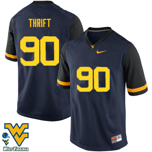 Men #90 Brenon Thrift West Virginia Mountaineers College Football Jerseys-Navy - Click Image to Close